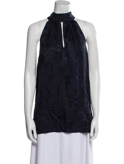 Pre-owned Tanya Taylor Silk Halterneck Blouse In Blue