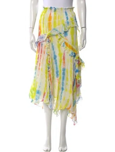 Pre-owned Tanya Taylor Silk Midi Length Skirt In Yellow