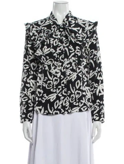 Pre-owned Tanya Taylor Silk Printed Blouse In Black