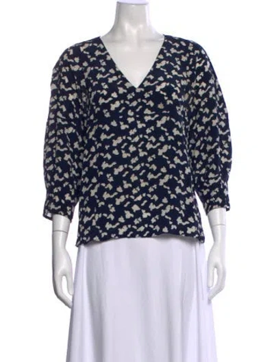 Pre-owned Tanya Taylor Silk Printed Blouse In Blue