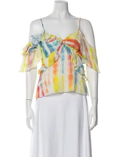 Pre-owned Tanya Taylor Silk Tie-dye Print Top In White