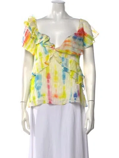 Pre-owned Tanya Taylor Silk Tie-dye Print Top In Yellow