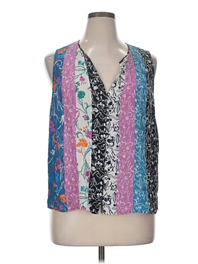 Pre-owned Tanya Taylor Sleeveless Silk Top Blue Plunge Neckline Tops