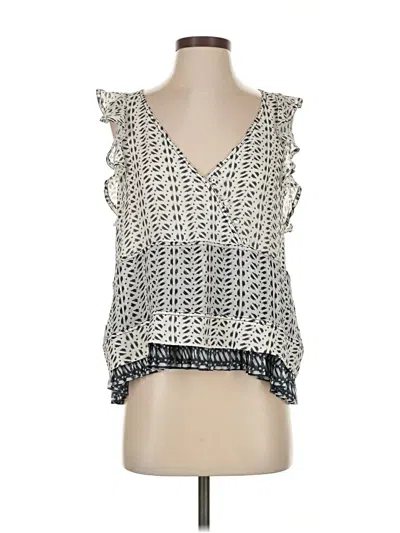 Pre-owned Tanya Taylor Sleeveless Silk Top Ivory Plunge Neckline Tops In White