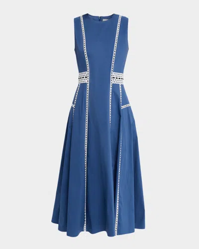 Tanya Taylor Sloane Embroidered Midi Dress In Blue