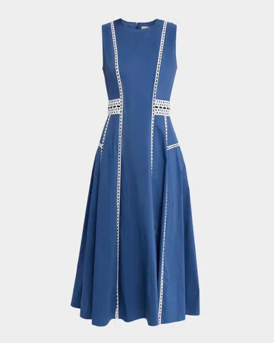 Tanya Taylor Sloane Embroidered Midi Dress In Blue