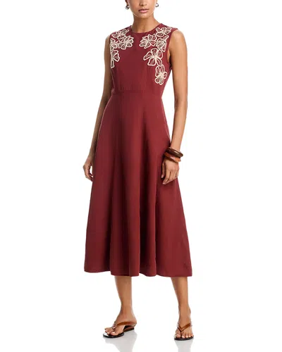 Tanya Taylor Sloane Embroidered Midi Dress In Brown