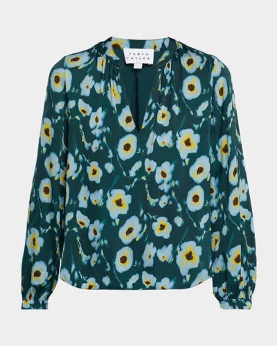 Tanya Taylor Sonia Poppy Dots Stretch Silk Top In Green