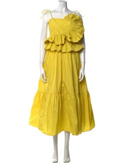 Pre-owned Tanya Taylor Square Neckline Long Dress W/ Tags In Yellow