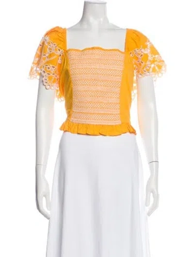 Pre-owned Tanya Taylor Square Neckline Short Sleeve Crop Top In Multi