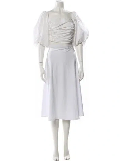 Pre-owned Tanya Taylor Square Neckline Short Sleeve Crop Top In White