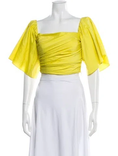 Pre-owned Tanya Taylor Square Neckline Short Sleeve Crop Top In Yellow