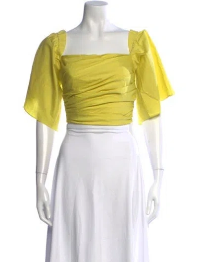Pre-owned Tanya Taylor Square Neckline Short Sleeve Crop Top In Yellow