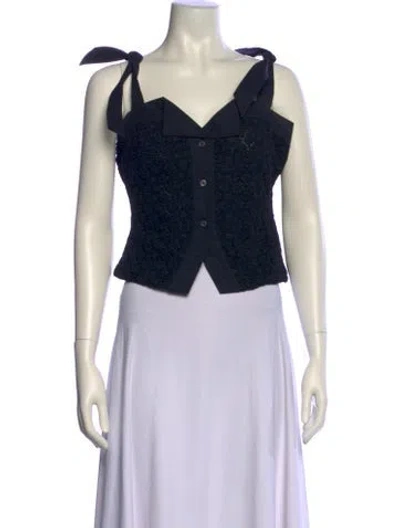 Pre-owned Tanya Taylor Square Neckline Sleeveless Crop Top In Black