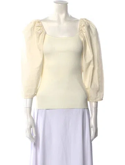 Pre-owned Tanya Taylor Square Neckline Three-quarter Sleeve Top In Neutral