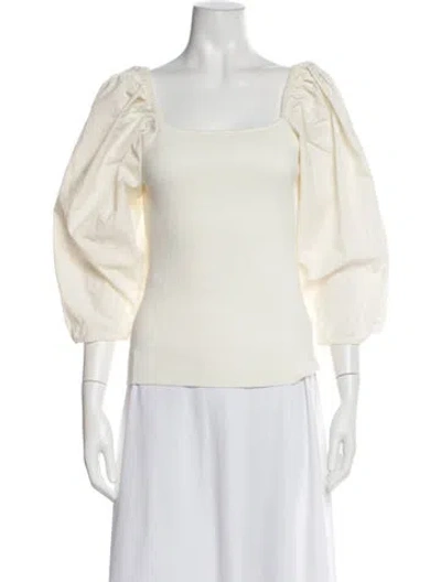 Pre-owned Tanya Taylor Square Neckline Three-quarter Sleeve Top In Neutral