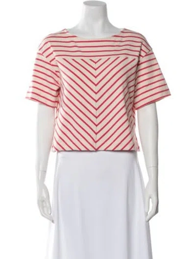 Pre-owned Tanya Taylor Striped Bateau Neckline Crop Top In Neutral