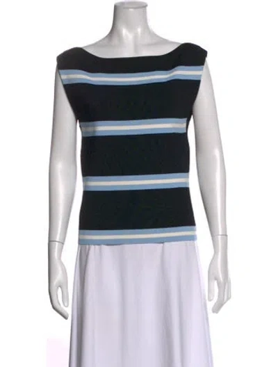 Pre-owned Tanya Taylor Striped Bateau Neckline Top In Black