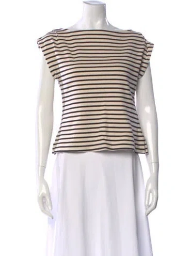Pre-owned Tanya Taylor Striped Bateau Neckline Top In Blue