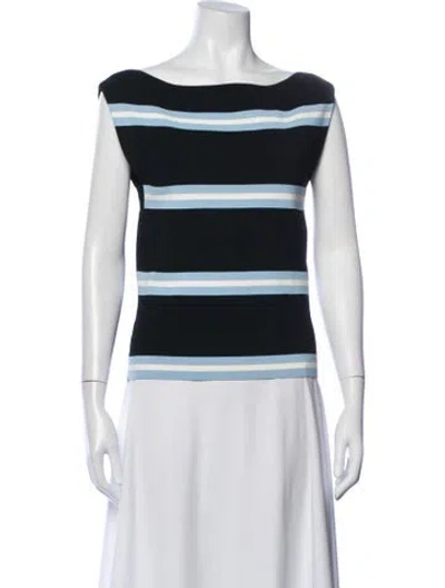 Pre-owned Tanya Taylor Striped Bateau Neckline Top In White