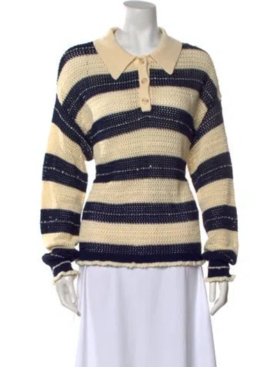 Pre-owned Tanya Taylor Striped Crew Neck Sweater In Neutral