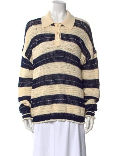 Pre-owned Tanya Taylor Striped Crew Neck Sweater In Neutral