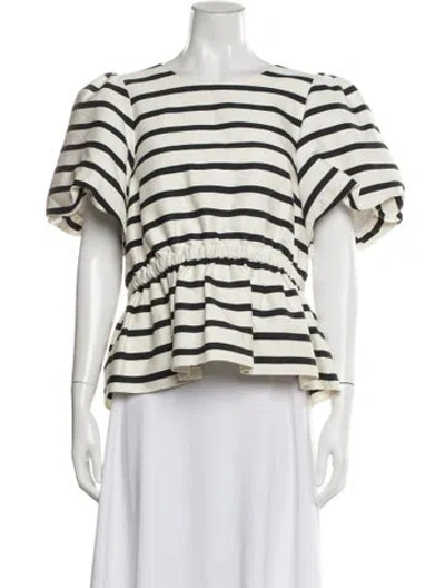 Pre-owned Tanya Taylor Striped Crew Neck Top In White