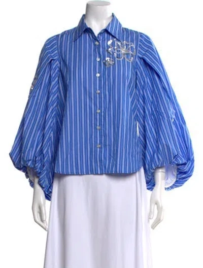 Pre-owned Tanya Taylor Striped Long Sleeve Blouse In Blue