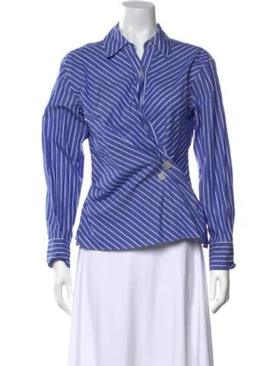 Pre-owned Tanya Taylor Striped Long Sleeve Blouse In Blue