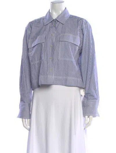 Pre-owned Tanya Taylor Striped Long Sleeve Button-up Top In Blue