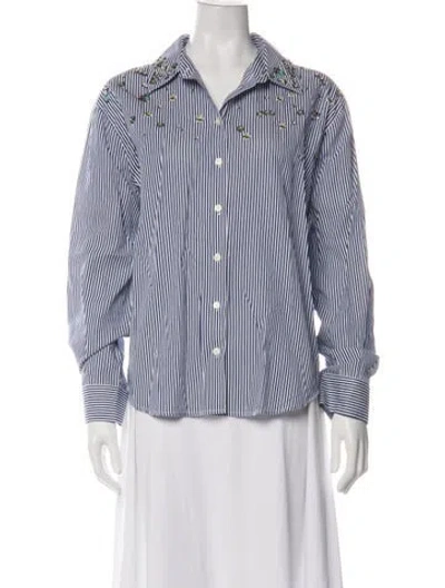 Pre-owned Tanya Taylor Striped Long Sleeve Button-up Top In Blue