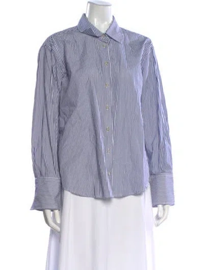 Pre-owned Tanya Taylor Striped Long Sleeve Button-up Top In Gray