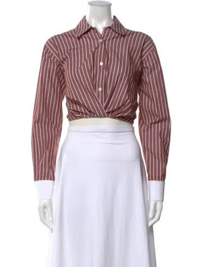 Pre-owned Tanya Taylor Striped Long Sleeve Button-up Top In White