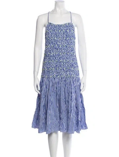 Pre-owned Tanya Taylor Striped Midi Length Dress In Blue