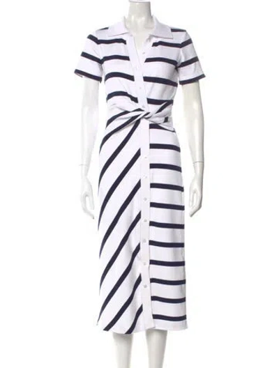 Pre-owned Tanya Taylor Striped Midi Length Dress In White