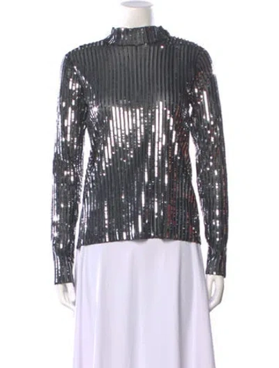 Pre-owned Tanya Taylor Striped Mock Neck Blouse In Black