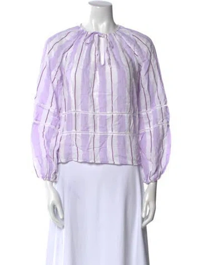 Pre-owned Tanya Taylor Striped Mock Neck Blouse In Purple