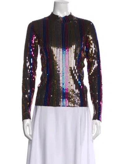 Pre-owned Tanya Taylor Striped Mock Neck Top In Black