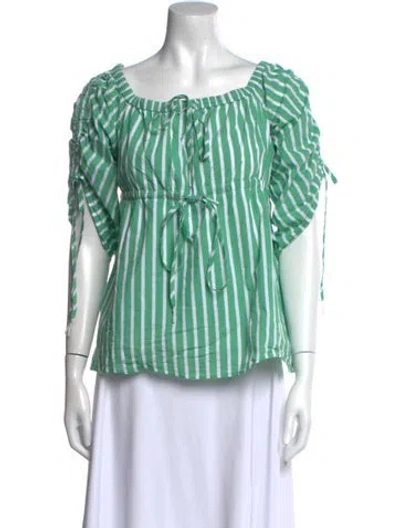 Pre-owned Tanya Taylor Striped Off-the-shoulder Blouse In Green