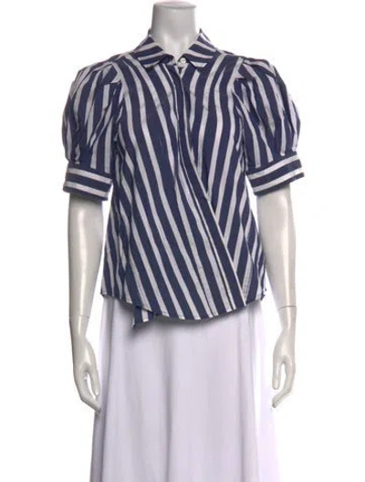 Pre-owned Tanya Taylor Striped Short Sleeve Blouse In Blue