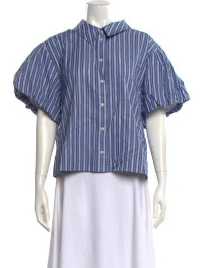 Pre-owned Tanya Taylor Striped Short Sleeve Blouse In Multi