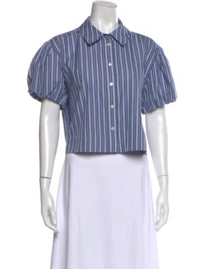 Pre-owned Tanya Taylor Striped Short Sleeve Blouse In White