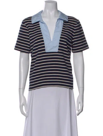 Pre-owned Tanya Taylor Striped Short Sleeve Polo W/ Tags In Blue