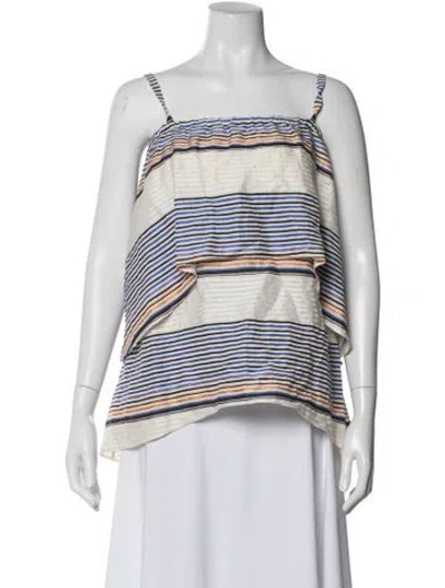 Pre-owned Tanya Taylor Striped Square Neckline Top In Neutral