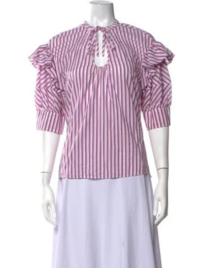 Pre-owned Tanya Taylor Striped Tie Neck Top In Purple