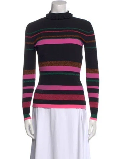 Pre-owned Tanya Taylor Striped Turtleneck Sweater In Black