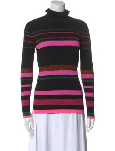 Pre-owned Tanya Taylor Striped Turtleneck Sweater In Black