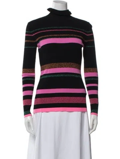 Pre-owned Tanya Taylor Striped Turtleneck Sweater In Black