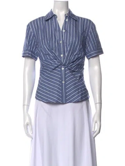 Pre-owned Tanya Taylor Striped V-neck Button-up Top In Blue
