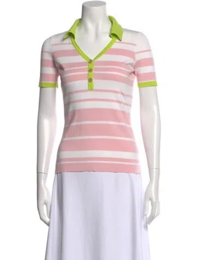 Pre-owned Tanya Taylor Striped V-neck Polo In Green
